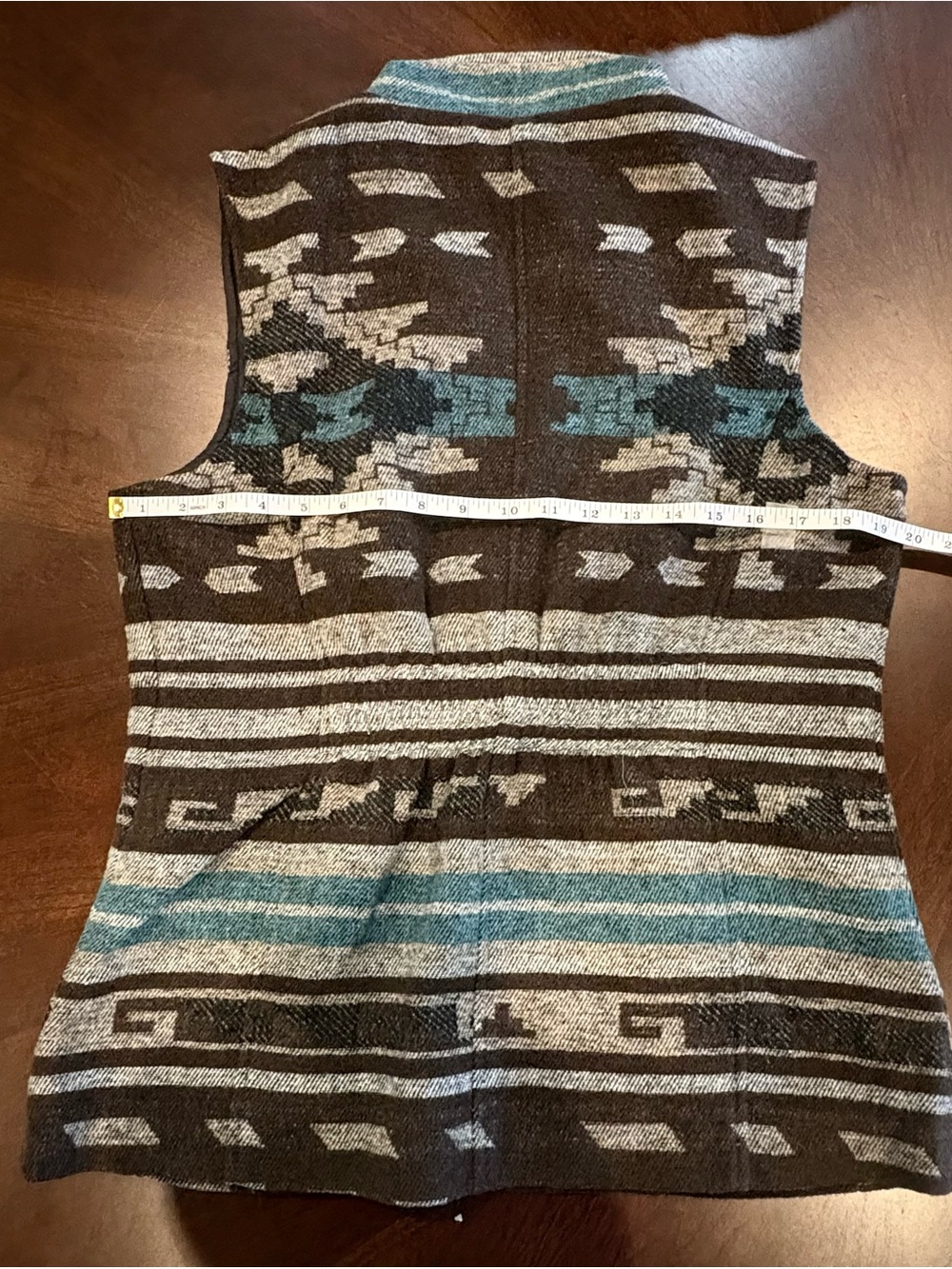 Sleeveless Zip-Front Wool Blend Vest in Brown & Teal - Picture 5 of 7